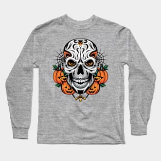 Halloween Skull with Pumpkins Long Sleeve T-Shirt